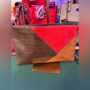 Chico’s Leather Croc Embossed Color block Bag EUC no call outs